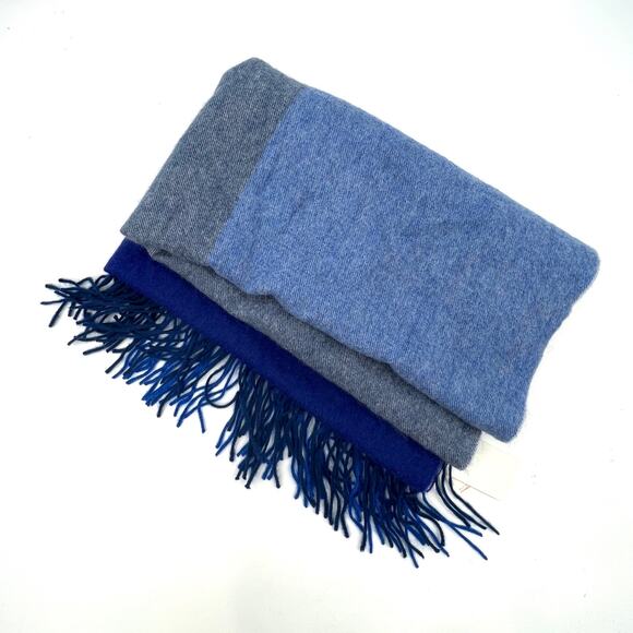 Japanese Cashmere Wrap Wide Scarf Colorblock Blue Modern Unisex - Picture 1 of 9